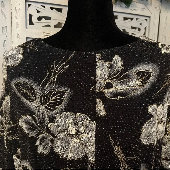 ROBBIE BEE SPECTACULAR SPARKLY BLACK WITH WHITE & GOLD ACCENTS FANCY MIDI DRESS - Picture 10 of 14